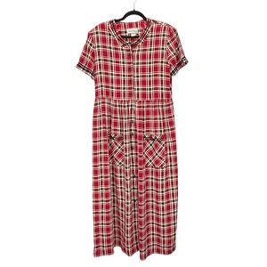 Vintage Ultra Dress‎ NY Women's Plaid Maxi Dress Button Front Pockets Size 14